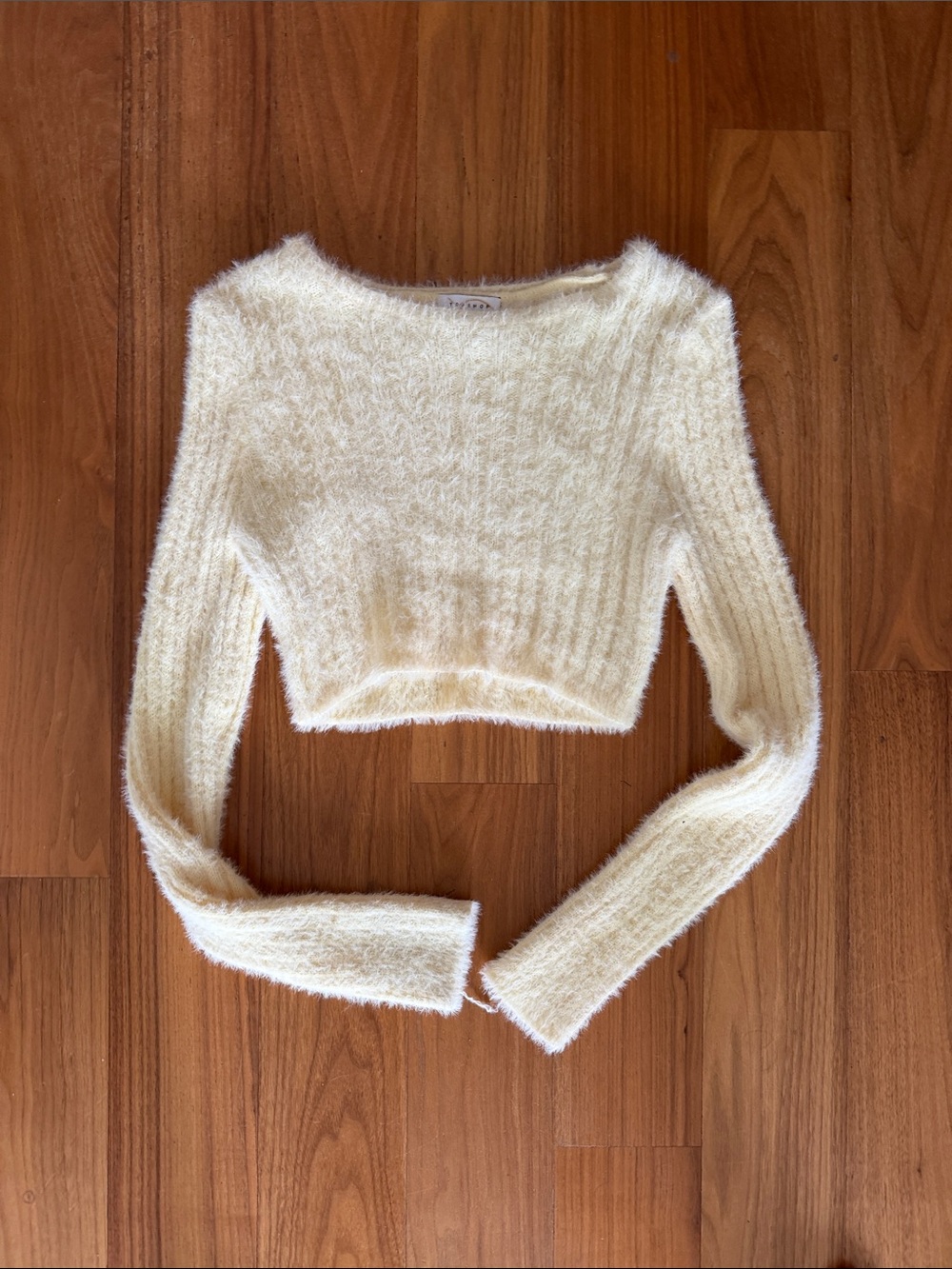 Topshop Fuzzy Crop Crewneck Sweater - Pale Yellow - Picture 3 of 4